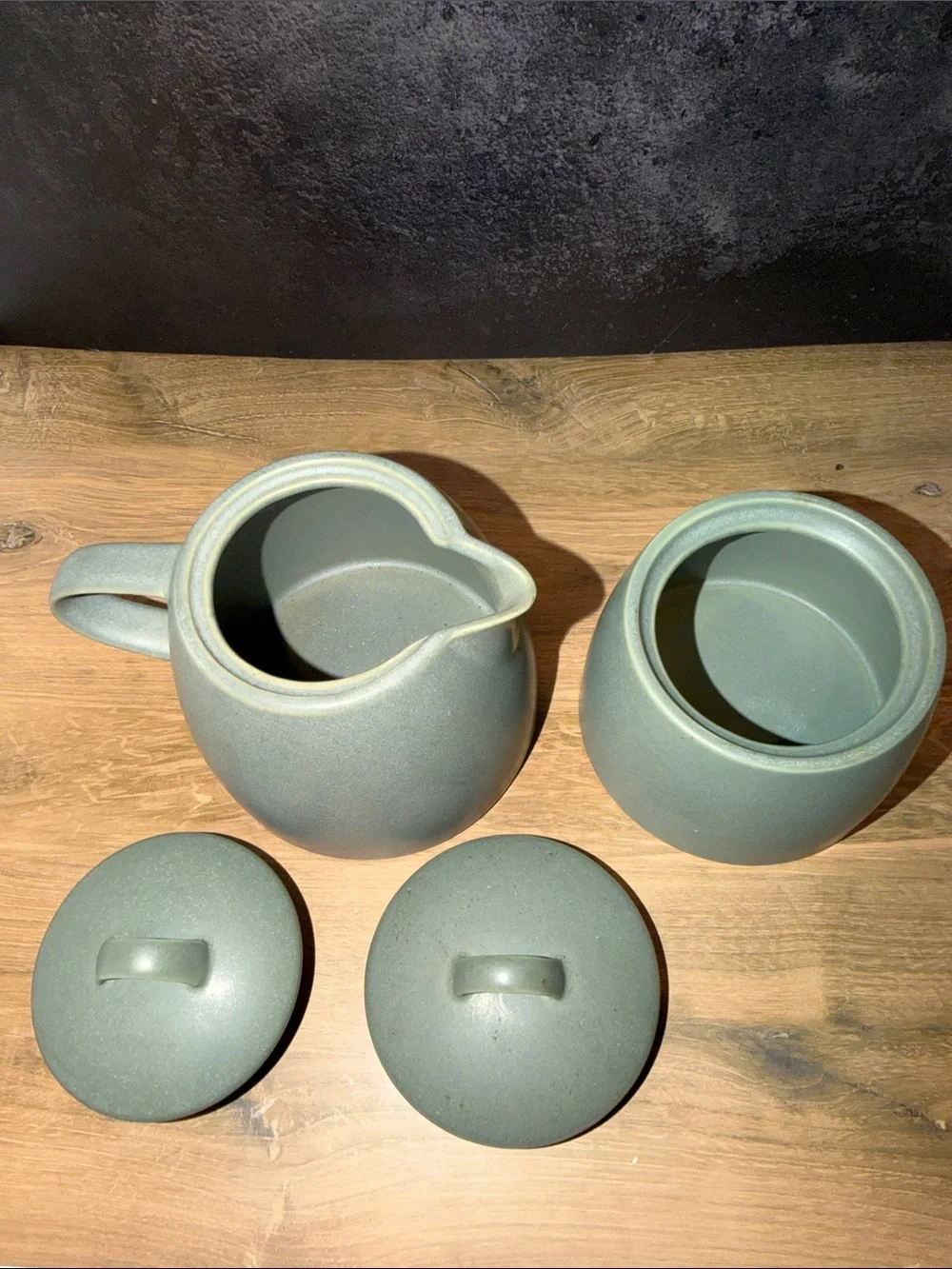 Matte Sage Green Linden Ceramic Teapot and Sugar Bowl Set